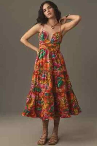 New by Anthropologie Farm Rio Beaded Spring Sleeveless Midi Dress XS NWT - Picture 1 of 3