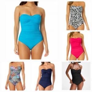 Anne Cole Twist-Front Crossover Bandeau Ruched One-Piece Swimsuit - Picture 1 of 24
