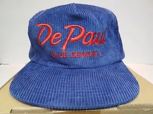 Vintage DePaul BLUE DEMONS Hat Script THE CORD CORDUROY Sports Specialties Cap - Picture 1 of 7