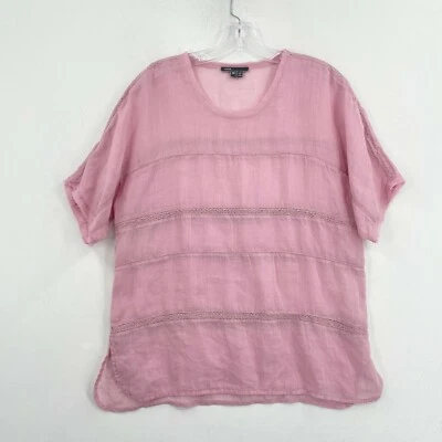 Top túnica Vince de gran tamaño para mujer XS rosa crochet encaje rayas boho transparente Foto 1 de 4