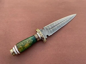 Custom Gift Handmade Damascus Steel Dagger Knife, Athame Knife Gold Resin Handle - Picture 1 of 10