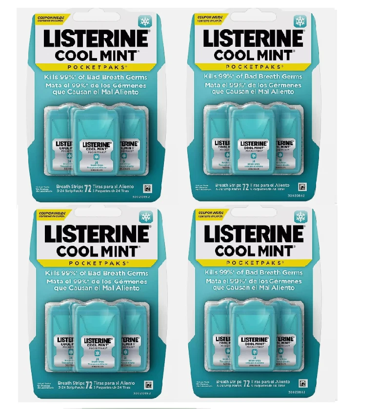 LISTERINE POCKET PAKS COOL MINT 4 PACK OF 72 BREATH STRIPS EA.  288 TOTAL STRIPS - Image 1 of 1