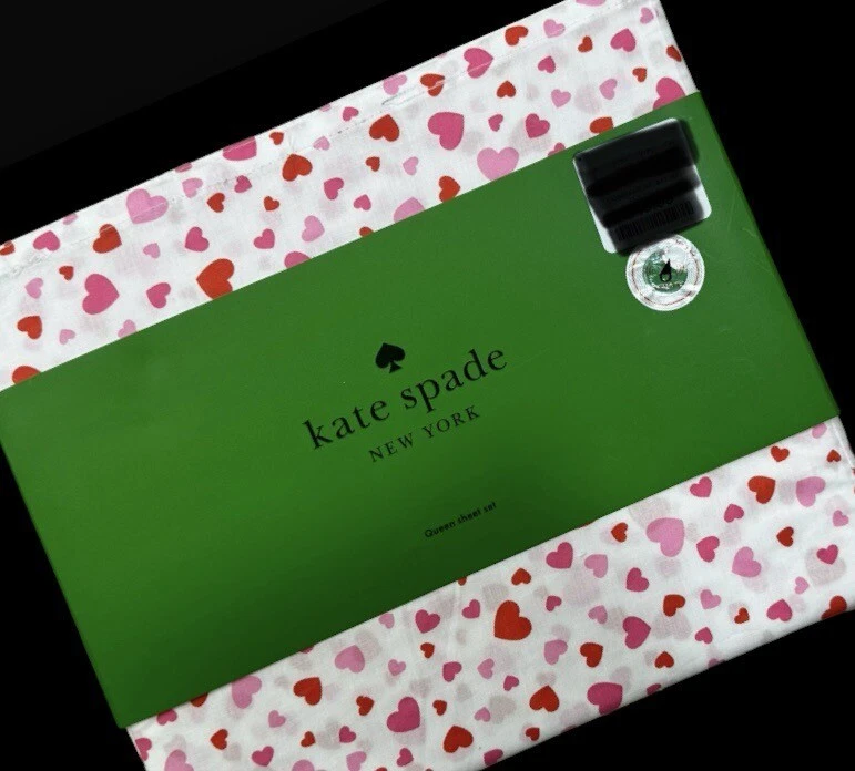 Juego de Sábanas Kate Spade Queen Algodón Percal Corazones ROSA Y ROJO en Sábanas Blancas Nuevo con Etiquetas Foto 1 de 4
