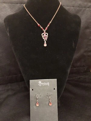 Conjunto de colar e brinco Drema corrente de bronze com pedras vermelhas e laranja 16 polegadas - Imagem 1 de 4