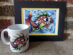 PUCKER FISH print, Signed & Matted, Jamie Hayes 8x10, FREE 11 oz. fish mug - Picture 1 of 3