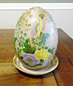 Vintage Asian Satsuma Egg Hand Painted Floral Gold 8" Tall with Dish - Picture 1 of 16