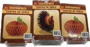 NEU Versiegelt Thanksgiving 2 Kürbisse 10" 1 Truthahn 13" Tisch Mittelstück - Bild 1 von 5