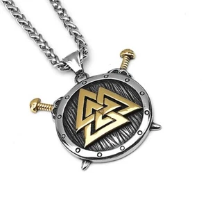 Vikingo Odín Protector Runa Triángulo Reloj Despertador Acero Inoxidable Colgante Collar - Imagen 1 de 7