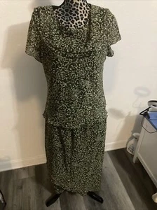 Dorby Petite Maxirock Bluse Set Anzug Größe 16P Grün Paisley Druck Kappe Ärmel - Bild 1 von 7