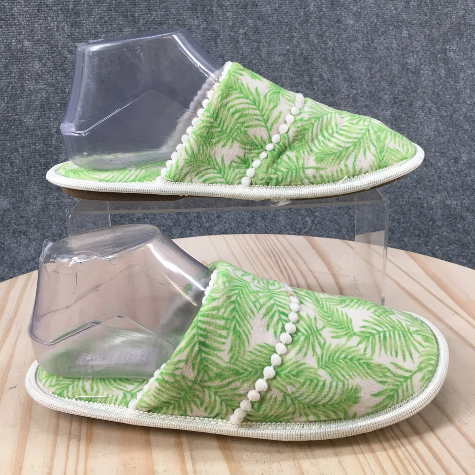 Тапочки женские Laura Ashley 8-9 без шнуровки зеленые комфортные из искусственного меха комнатные листья - Изображение 1 из 4
