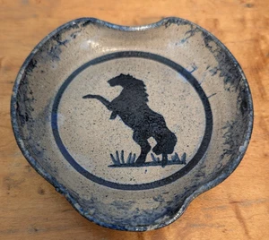 Art Pottery Stoneware Spoon Rest Signed Rearing Horse Handmade Gray and Blue - Picture 1 of 9