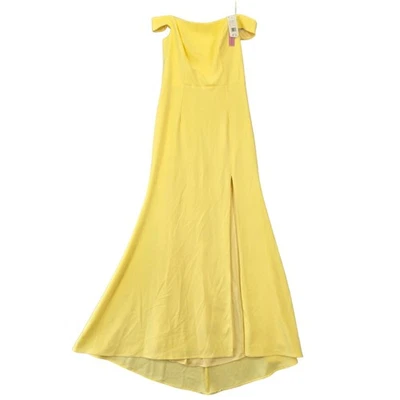 Maxi Vestido Aqua Formal Amarillo NUEVO $154 Elástico Hombro Descubierto Plisado Mujeres 14 Cremallera Foto 1 de 4