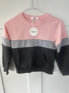 NWT Opeac Sweatshirt W/ Front Pockets Girls Size 120 US 6/7 Pink, Gray & Black - Picture 1 of 6