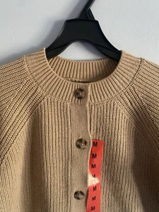 Banana Republic Women's Crewneck Cardigan Sweater Tan Size XL Y2K Preppy - Picture 1 of 20