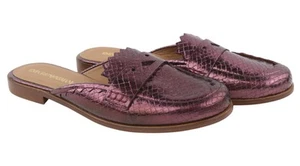 EMPORIO ARMANI X3A068 Women Flats EU37 Purple Leather Slip-On Sandals Mule Shiny - Picture 1 of 11