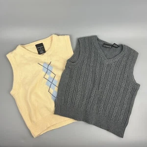 Boy’s George Size S Gray Yellow Argyle Sweater Vest Christmas Set Of 2 Same Size - Picture 1 of 9