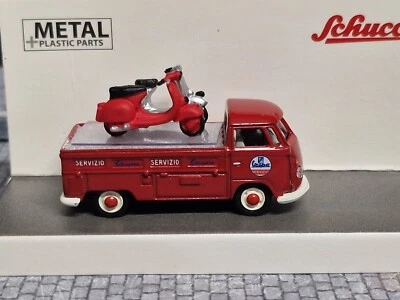 SCHUCO 1/87 - VOLKSWAGEN T1b SERVIZIO VESPA SERVICE 1962 WITH 2X MOTORCYCLE - Immagine 1 di 4