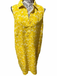 CYNTHIA ROWLEY Women’s 12 Sleeveless Yellow Floral Dress 100% Linen NWT Pockets - Picture 1 of 11