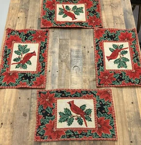 Vintage Menge 4 Weihnachten Kardinal 18,5x12,5" Gobelin Tischsets: Weihnachtssterne - Bild 1 von 9