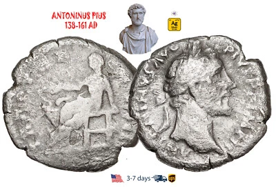 Ancient Roman Empire Coin Silver Denarius ANTONINUS PIUS 138-161 AD #31303 - Image 1 of 3