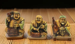 Three Vintage Hand Carved Resin Asian Figurines - Picture 1 of 9