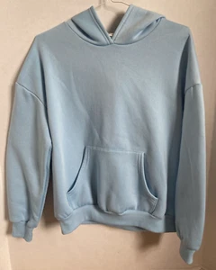 Girl's Shein Graphic Hoodie Size 11-12Y *used* Light Blue "SEA OF FLOWERS" - Picture 1 of 4