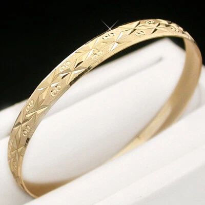 LG | 6mm 14K GOLD ep DIAMOND CUT Solid Fashion BANGLE Bracelet Ladies GUARANTEE  - Image 1 of 4