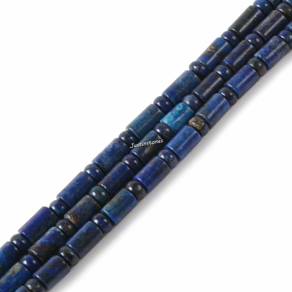 0496 9mm Blue lapis tubes rondelle loose gemstone beads 16" - Image 1 of 2