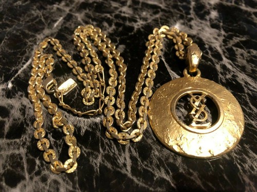 SAINT LAURENT (YSL) Ciondolo Collana YVES SAINT LAURENT AUTENTICO logo YSL vintage raro lungo carino F S Y1