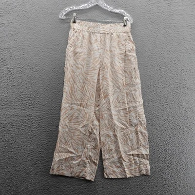 Calça cropped Nicole Miller perna larga linho pequena marfim estampa animal feminina - Imagem 1 de 4