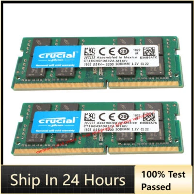 CRUCIAL DDR4 16GB 3200 2x PC4-25600 Laptop Memory RAM SODIMM 2Pcs 16GB 3200MHZ - Image 1 of 4