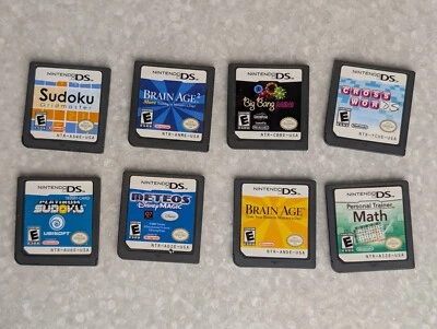 DS GAME LOT OF 8 SUDOKU BRAIN AGE METEOS MATH  BIG BANG MINI CROSS WORDS - Image 1 of 2