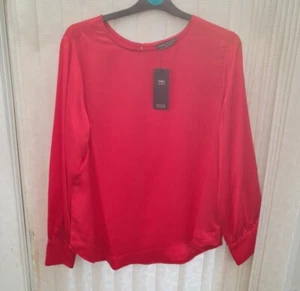BNWT gorgeous red satin long sleeve cuffed blouse - size 14 (rrp £29.50) - Picture 1 of 2