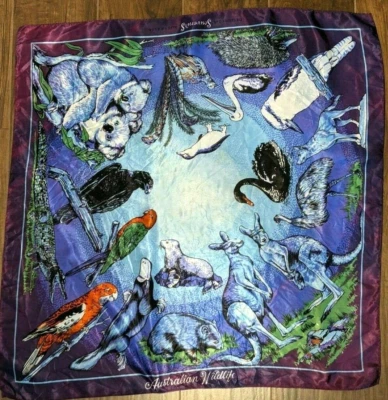 Bufanda vintage Australia vida silvestre púrpura 27"x27" cabeza cuello envoltura Foto 1 de 4