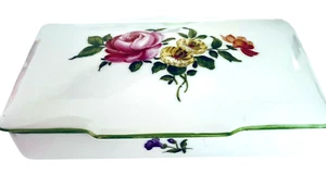 Wien Austrian Augarten Porcelain Trinket Box Hand Painted Floral 5.25” L As Is - Picture 1 of 12