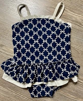 Traje de baño Janie & Jack bebé niña de una pieza con volantes 6-12M, acento de lazo blanco marino Foto 1 de 4