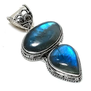 Labradorite Gemstone Handmade 925 Sterling Silver Jewelry Pendant 2.36" C858 - Picture 1 of 2