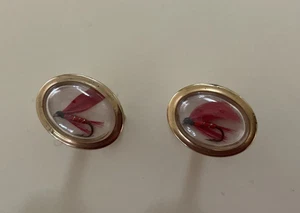 Vintage Flyfishing Cufflinks Goldtone Mid-Century Fishing - Picture 1 of 3