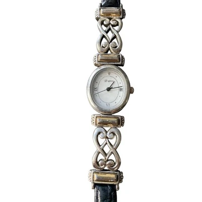 Женские часы Brighton Champagne овальный циферблат серебристый черный кожаный ремешок - Изображение 1 из 4