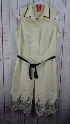 Oscar de la Renta Fit & Flare Midi Dress Floral Embroidered 10 Beige Sleeveless - Image 1 of 4