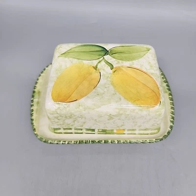 Plato de mantequilla de limón de cerámica World Market Square amarillo verde Italia Foto 1 de 4