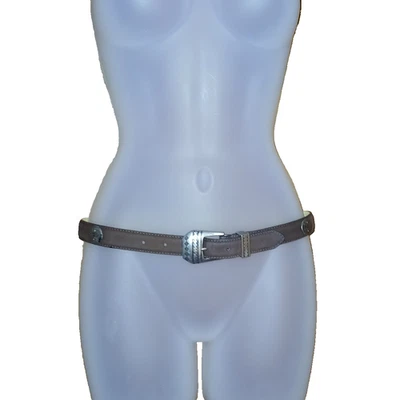 Cinturón de cuero italiano marrón oscuro Woolrich para mujer talla S hebilla plateada y conchos Foto 1 de 4