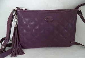 ORIANO PURPLE LEATHER SHOULDER BAG CROSS BODY HANDBAG FRINGE - Picture 1 of 4