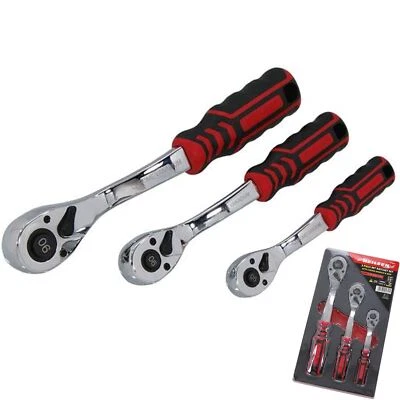 Neilsen Socket Soft Grip Ratchet Curved Handle 1/4" 3/8" 1/2" Set EVA Foam 3pc - Image 1 of 4