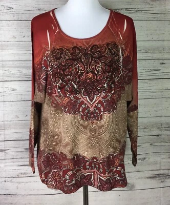 Túnica One World Live and Let Live Top feminina tamanho G multicolorida manga longa - Imagem 1 de 4