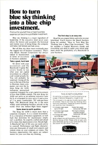 Vintage 1972 Beechcraft Airplane Aircraft Blue Chip Investment Print Ad - Imagen 1 de 1