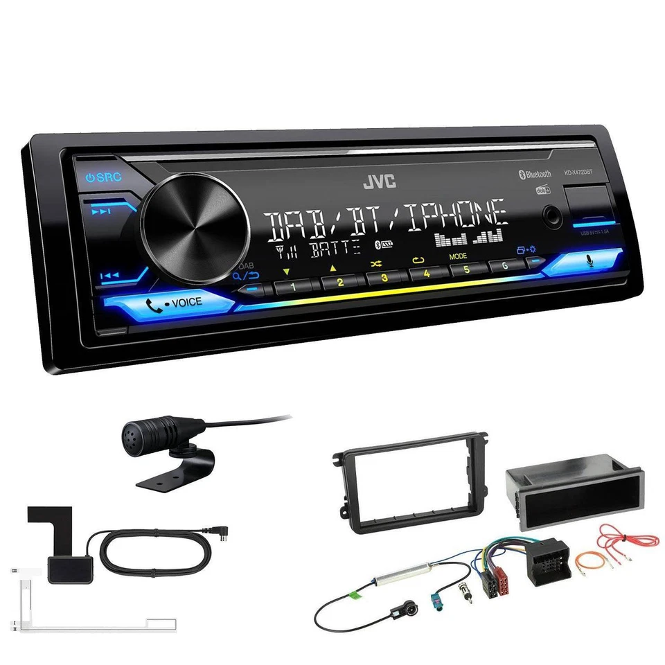 JVC DAB Bluetooth inkl. Antenne Autoradio für Volkswagen VW Caddy III schwarz