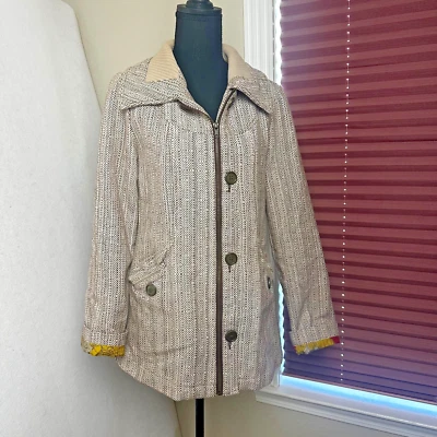 Abrigo de tul Anthropologie talla S espiga tweed marrón tostado cremallera completa cuello Foto 1 de 4