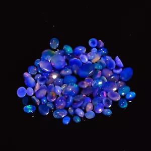 Natural Blue Ethiopian Opal Oval Cabochon Loose Gemstone Lot 24.7 Ct. 4X3 8X6 mm - Picture 1 of 3