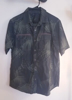Bonita Camisa Sean John Mediana Verde Hoja de Palma Tropical Hawaii 55% Lino 45% Algodón Foto 1 de 4